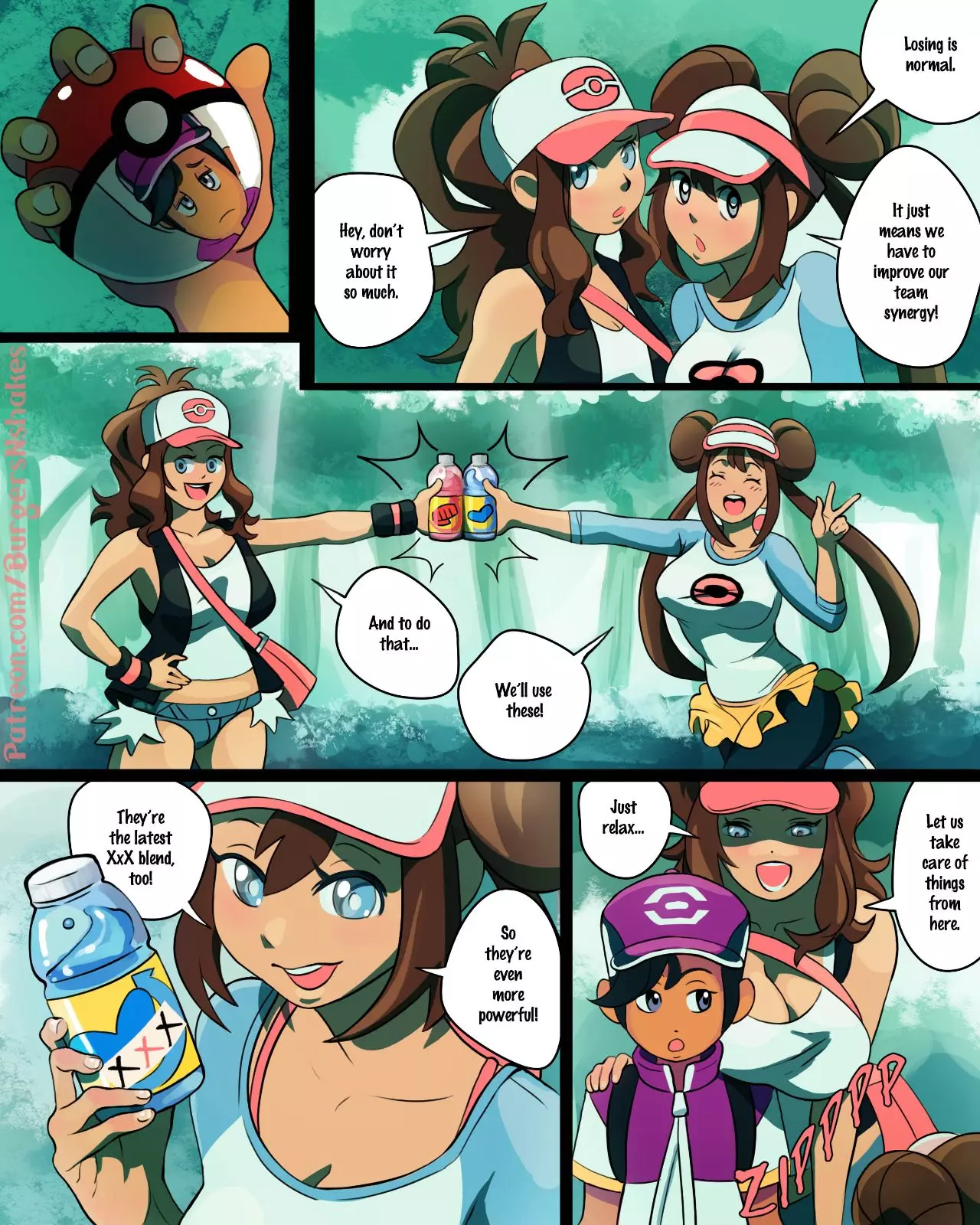 Hilda And Rosa Level Up With Juice! (Pokemon) [BurgersNShakes] - Português  - Hentai